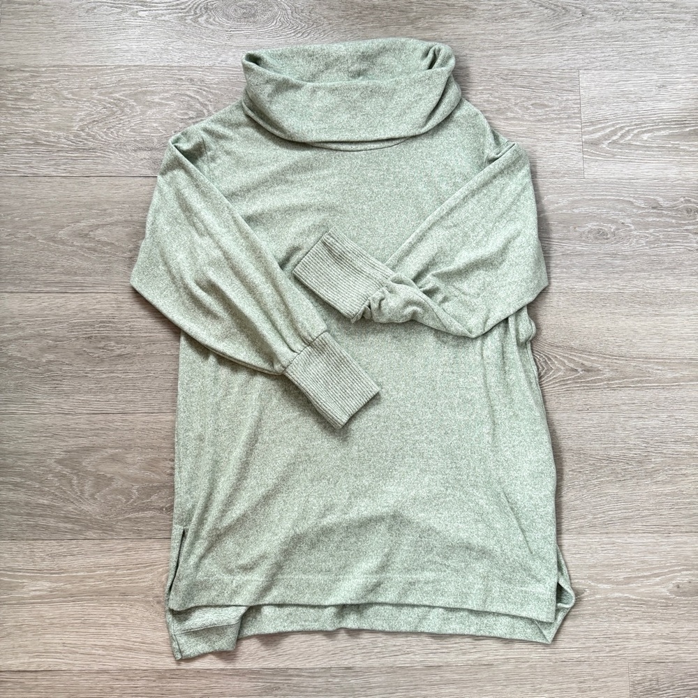 Anthropologie Maeve Brushed Fleece Cowl Neck Green Tunic Sweater, Large